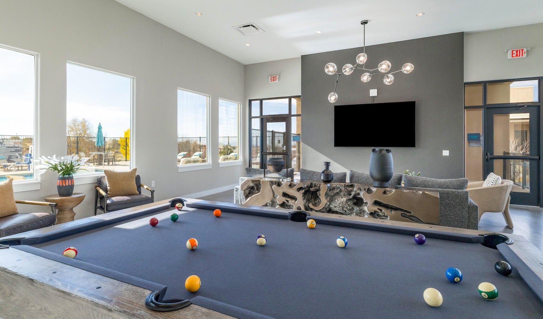 a pool table in a resident lounge